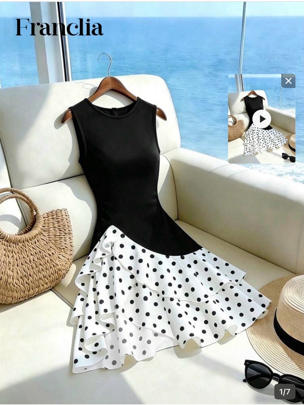 Francila Black & White Polka Dot Ruffle Mini Dress Ladies Size XL-12